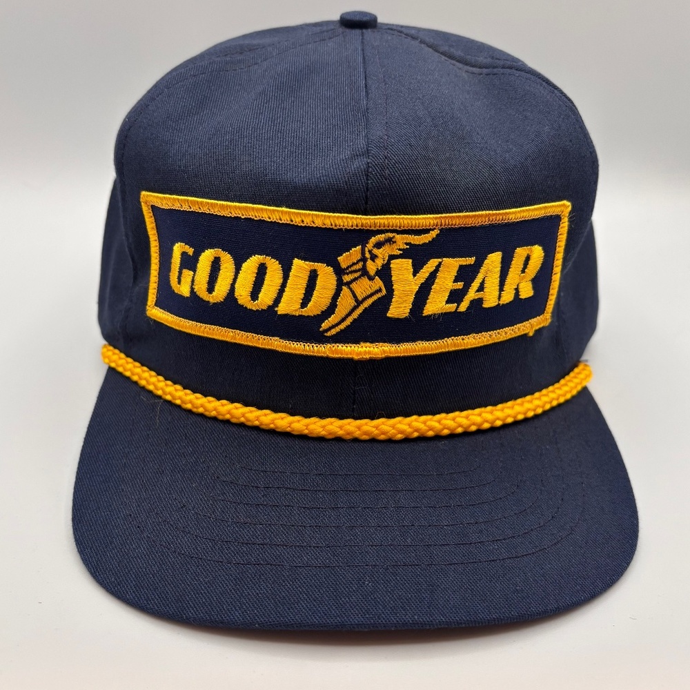 Vintage 1995 Goodyear #1 In Racing Patch Rope Logo Navy Blue Snapback Hat